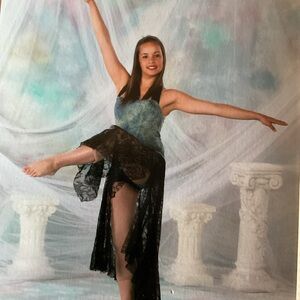 Dance Class Teal Green Bodice with Black Lace Asymmetric Skirt